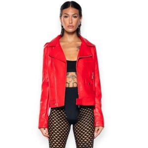 Red Women's Faux Leather Jacket
